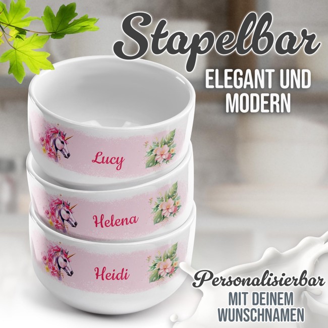 Kinder-M&uuml;slischale - Einhorn Rosa - mit Name - 500 ml