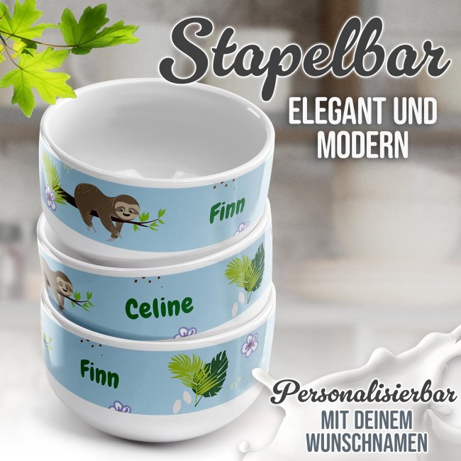 Kinder-M&uuml;slischale - Faultier - mit Name - 500 ml