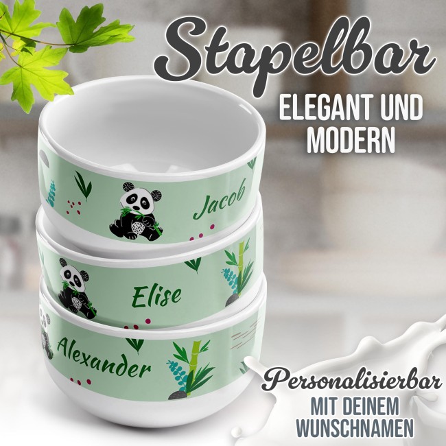 Kinder-M&uuml;slischale - Panda - mit Name - 500 ml