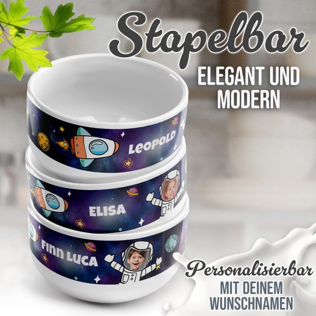 Kinder-M&uuml;slischale - Astronaut - mit Name und Foto