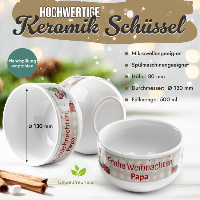 M&uuml;slischale - Frohe Weihnachten - mit Name und Foto - 500 ml