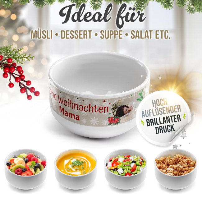 M&uuml;slischale - Frohe Weihnachten - mit Name und Foto - 500 ml