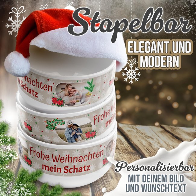 M&uuml;slischale - Frohe Weihnachten - mit Name und Foto - 500 ml