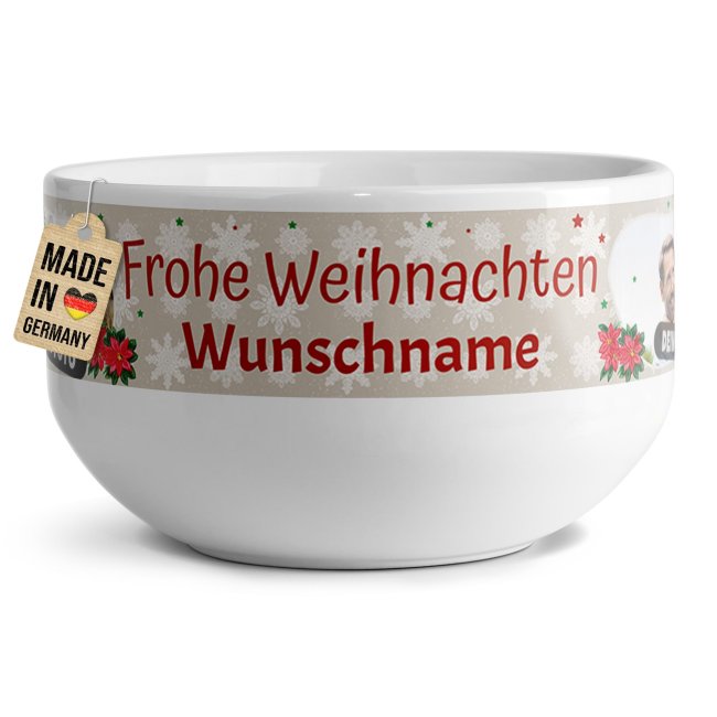 M&uuml;slischale - Frohe Weihnachten - mit Name und Foto - 500 ml