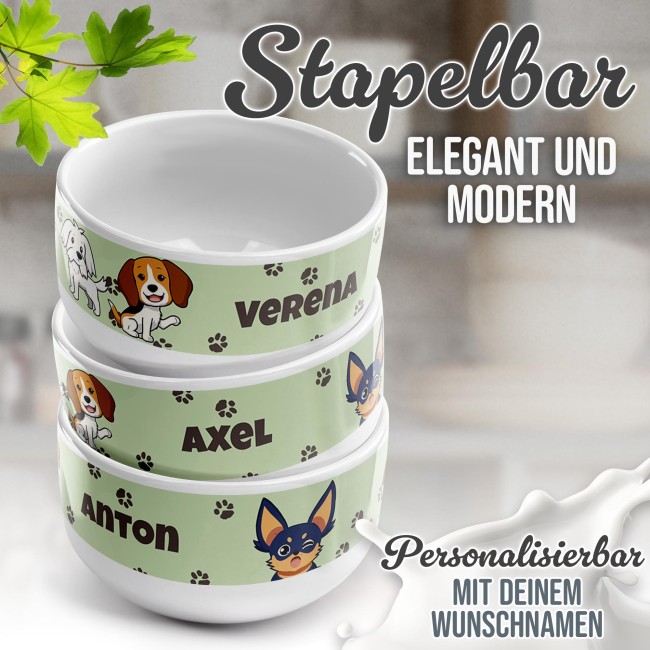 Kinder-M&uuml;slischale - Hund Comic - mit Name - 500 ml