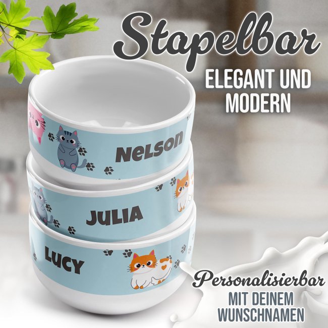 Kinder-M&uuml;slischale - Katze Comic - mit Name - 500 ml