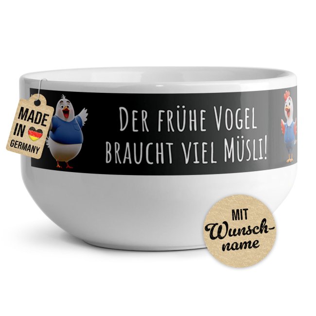 M&uuml;slischale - Der fr&uuml;he Vogel - mit Name - 500 ml