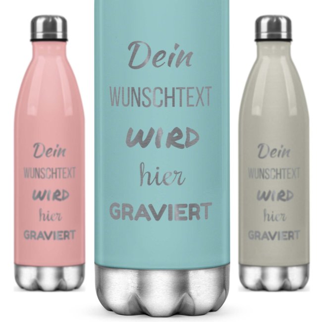 Edelstahl-Flasche mit Gravur - mit 5 Zeilen Wunschtext - 5 Farben - 500 ml