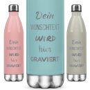 Edelstahl-Flasche mit Gravur - mit 5 Zeilen Wunschtext -...