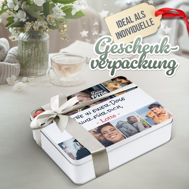 Geschenkdose mit Collage f&uuml;r 7 Fotos &amp; Text - in drei Gr&ouml;&szlig;en