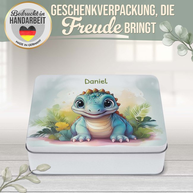 Kinder-Geschenkdose - Dino - mit Name - in drei Gr&ouml;&szlig;en