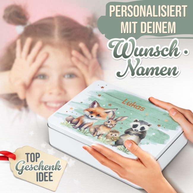 Kinder-Geschenkdose - Tiere - mit Name - in drei Gr&ouml;&szlig;en