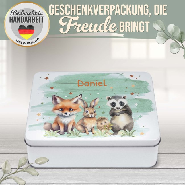 Kinder-Geschenkdose - Tiere - mit Name - in drei Gr&ouml;&szlig;en