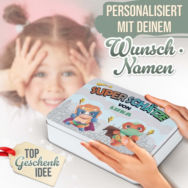 Kinder-Geschenkdose - Super Sch&auml;tze - mit Name - in drei Gr&ouml;&szlig;en