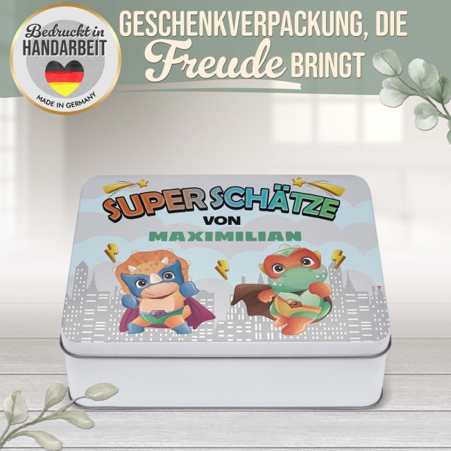 Kinder-Geschenkdose - Super Sch&auml;tze - mit Name - in drei Gr&ouml;&szlig;en