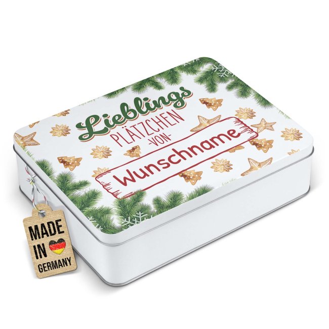 Dose mit Name f&uuml;r Weihnachtskekse - Lieblingspl&auml;tzchen - in drei Gr&ouml;&szlig;en