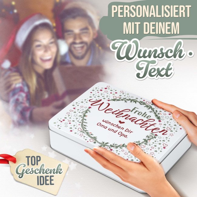 Geschenkdose - Frohe Weihnachten - mit Wunschtext - in drei Gr&ouml;&szlig;en