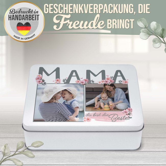 Geschenkdose - Du bist die Beste Mama - mit 2 Fotos - in drei Gr&ouml;&szlig;en