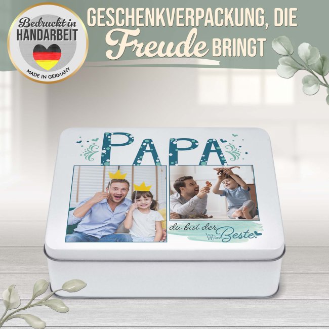 Geschenkdose - Du bist der Beste Papa - mit Fotos - in drei Gr&ouml;&szlig;en