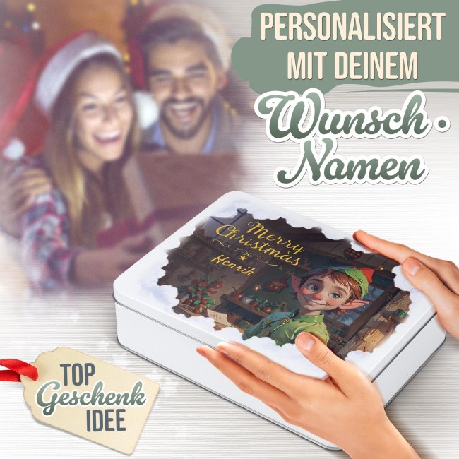 Weihnachts-Geschenkdose - Elf - mit Name - in drei Gr&ouml;&szlig;en