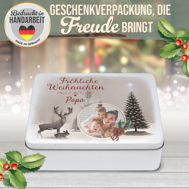 Geschenkdose - Fr&ouml;hliche Weihnachten - mit Foto &amp; Name - in drei Gr&ouml;&szlig;en