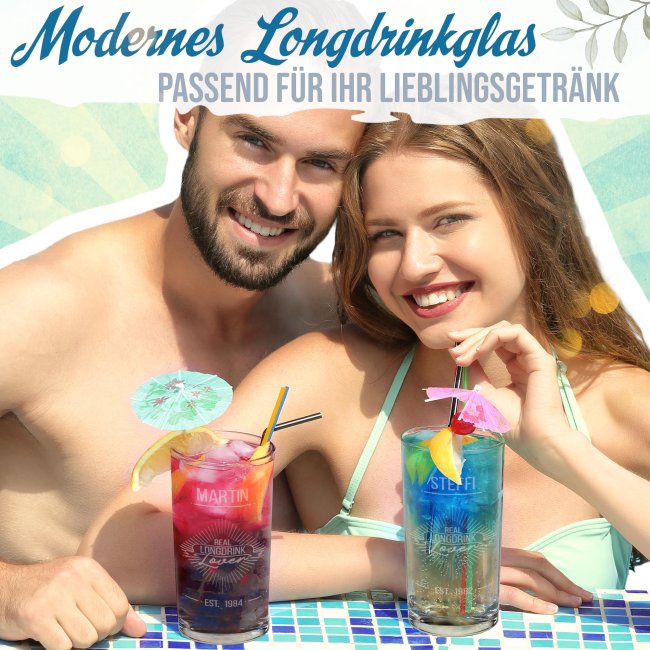 Graviertes Longdrinkglas - Real Longdrink Lover - mit Name und Jahr