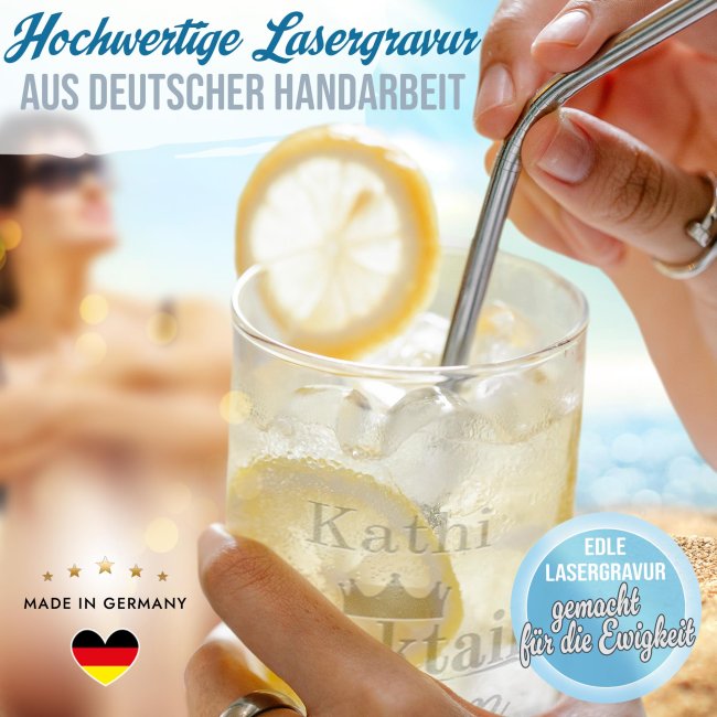 Graviertes Longdrinkglas - Cocktail Queen Krone - mit Name