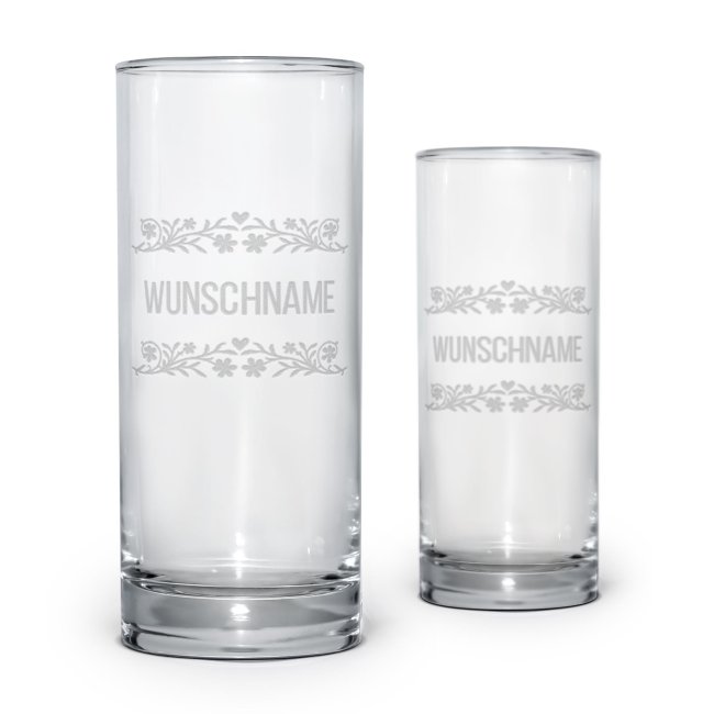 Trinkglas mit Gravur - Blumenranke - mit Name personalisieren