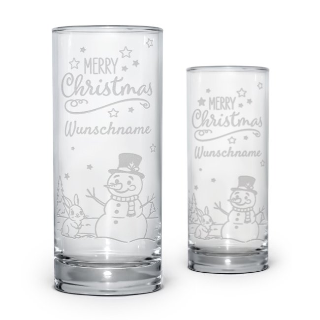 Graviertes Trinkglas - Merry Christmas Schneemann - mit Name