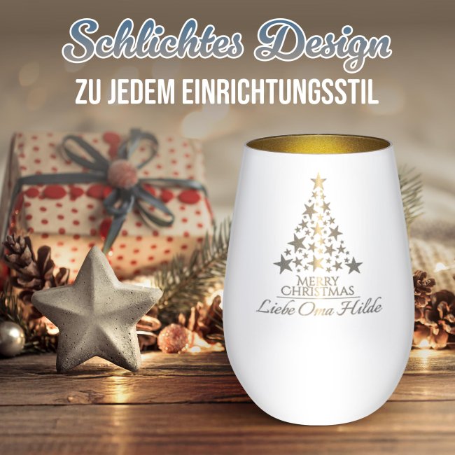 Weihnachts-Windlicht mit Gravur - Baum - mit Name - inkl. Teelicht -