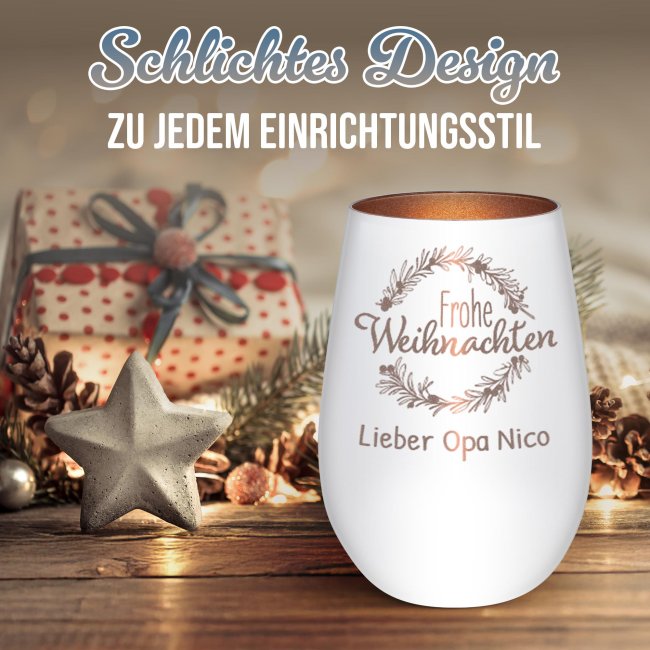 Weihnachts-Windlicht mit Gravur - Kranz - mit Name - inkl. Teelicht -