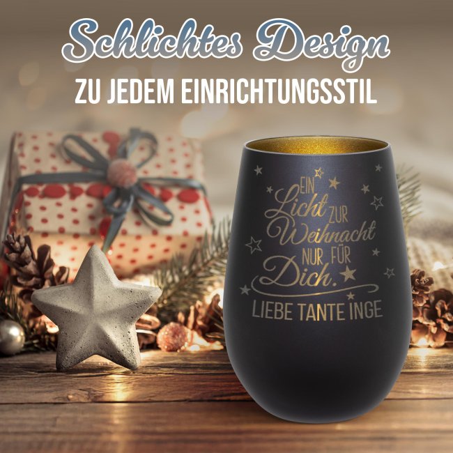 Weihnachts-Windlicht mit Gravur - Ein Licht - mit Name - inkl. Teelicht - Schwarz-Gold