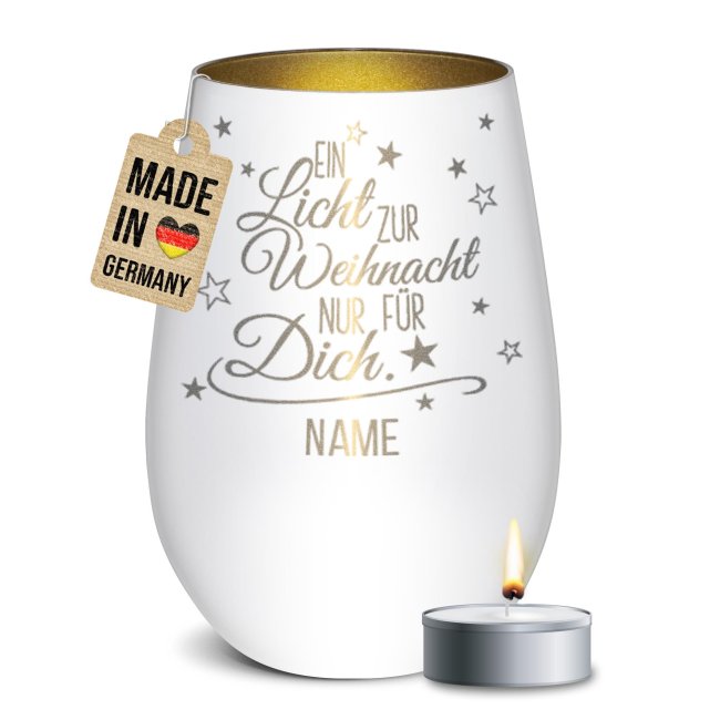 Weihnachts-Windlicht mit Gravur - Ein Licht - mit Name - inkl. Teelicht - Wei&szlig;-Gold