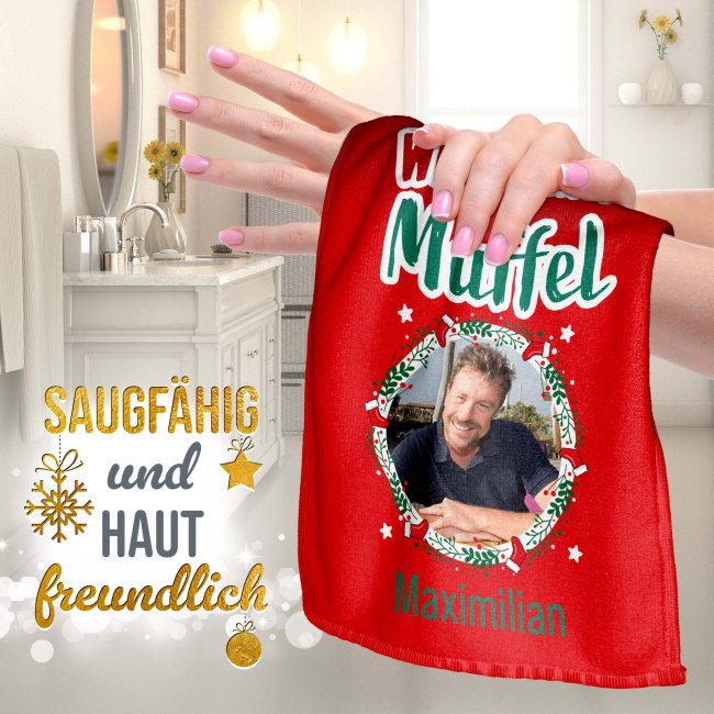 Lustiges Handtuch Weihnachtsmuffel - mit Name &amp; Foto - 30 x 50 cm