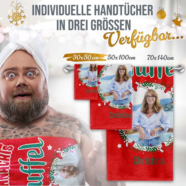 Lustiges Handtuch Weihnachtsmuffel - mit Name &amp; Foto - 30 x 50 cm