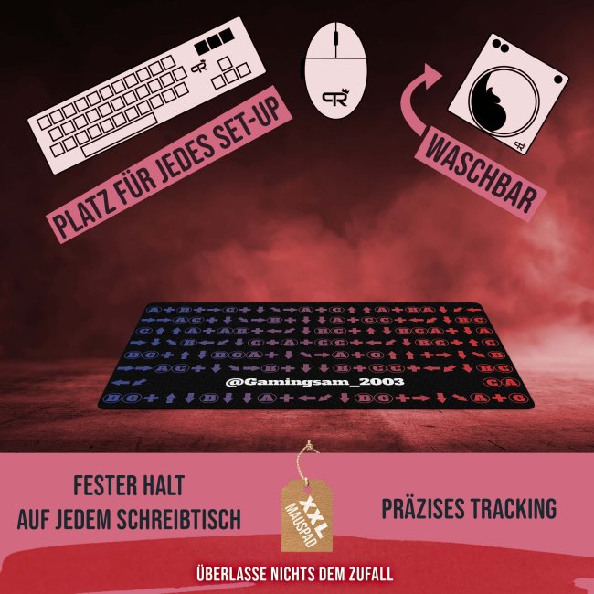 Gaming-Mousepad - Combo-Design - mit Text personalisieren - 4 Gr&ouml;&szlig;en, 4 Farben