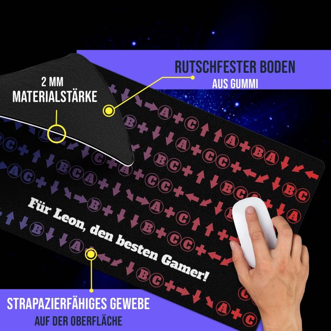 Gaming-Mousepad - Combo-Design - mit Text personalisieren - 4 Gr&ouml;&szlig;en, 4 Farben