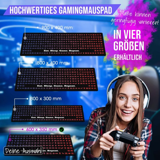 Gaming-Mousepad - Combo-Design - mit Text personalisieren - 4 Gr&ouml;&szlig;en, 4 Farben