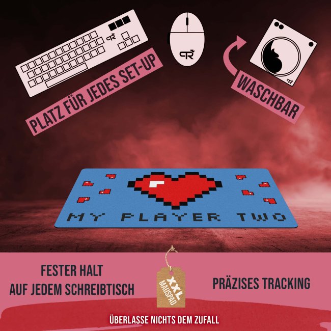 Gaming-Mousepad f&uuml;r Zocker - Player two - 4 Gr&ouml;&szlig;en, 2 Farben