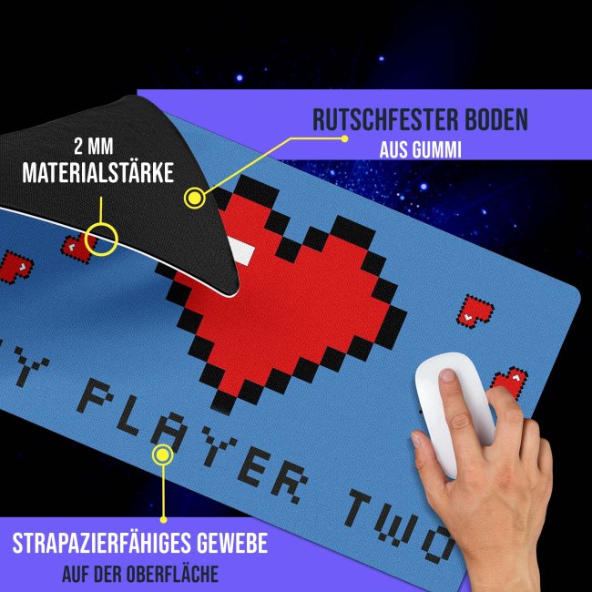 Gaming-Mousepad f&uuml;r Zocker - Player two - 4 Gr&ouml;&szlig;en, 2 Farben