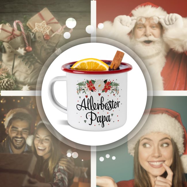 Weihnachts-Emailletasse f&uuml;r Papa - Rand Rot 300 ml