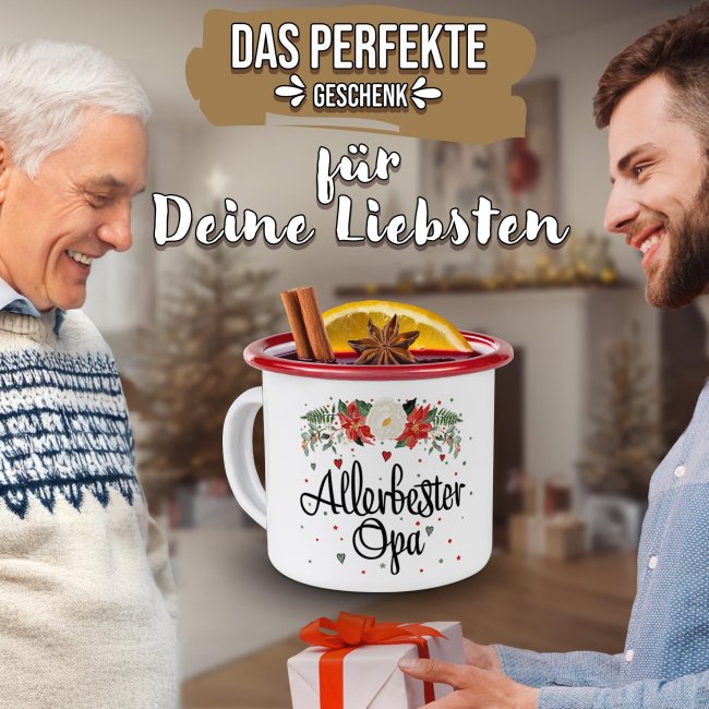 Weihnachts-Emailletasse f&uuml;r Opa - Rand Rot 300 ml