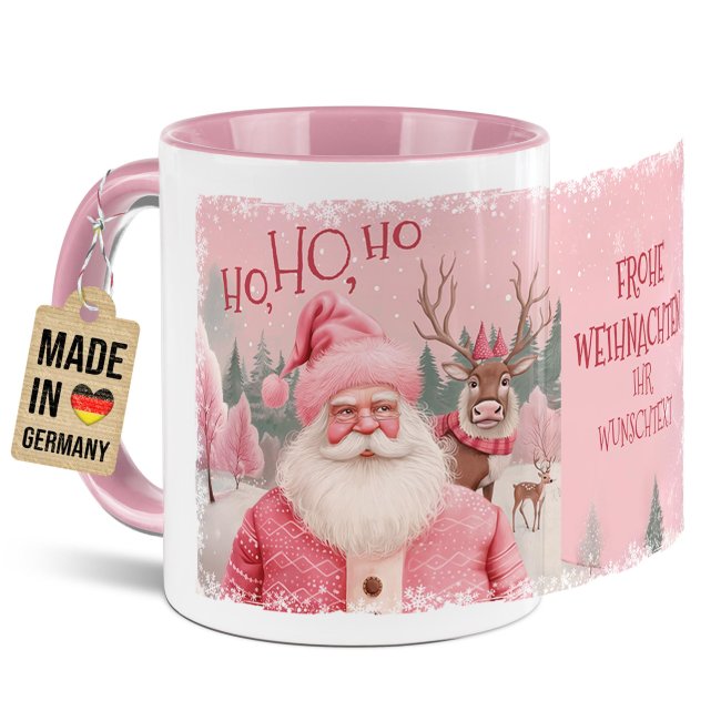 Weihnachtstasse HO HO HO mit Wunschtext - in 10 Farben