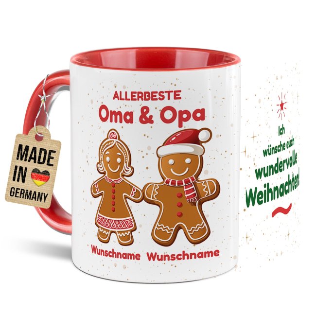 Weihnachtstasse f&uuml;r Gro&szlig;eltern - Lebkuchen- mit Wunschnamen - in 4 Farben