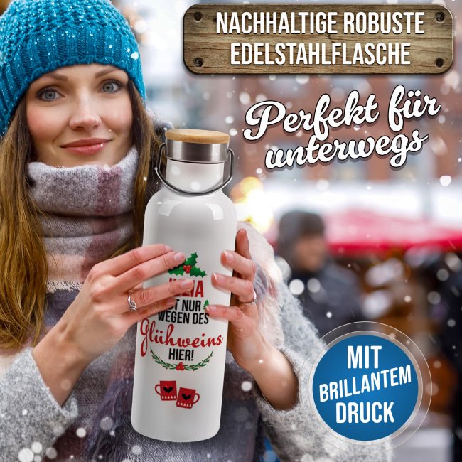 Trinkflasche mit Bambusdeckel - Ist nur wegen des Gl&uuml;hweins hier - Wei&szlig; 750 ml