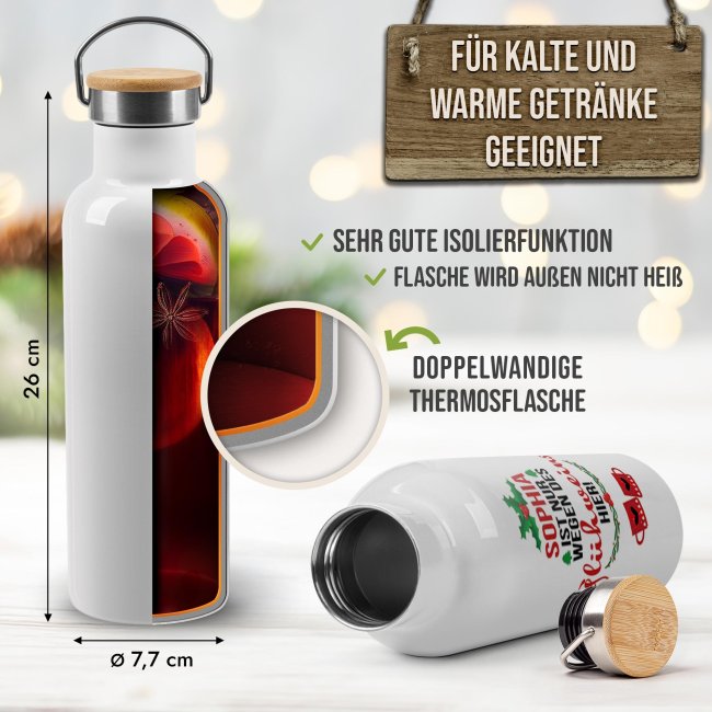 Trinkflasche mit Bambusdeckel - Ist nur wegen des Gl&uuml;hweins hier - Wei&szlig; 750 ml