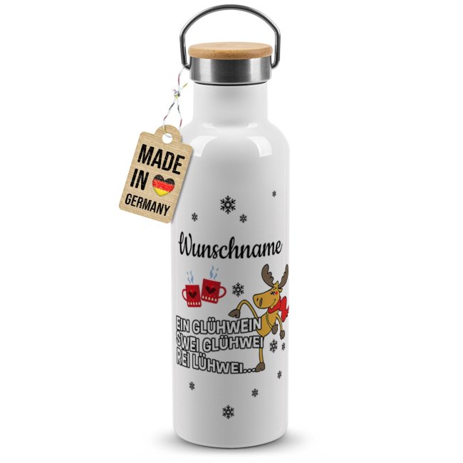 Trinkflasche mit Bambusdeckel - Rei L&uuml;hwei - Wei&szlig; 750 ml