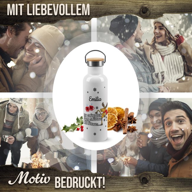 Trinkflasche mit Bambusdeckel - Rei L&uuml;hwei - Wei&szlig; 750 ml