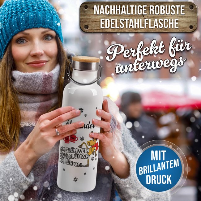 Trinkflasche mit Bambusdeckel - Rei L&uuml;hwei - Wei&szlig; 750 ml