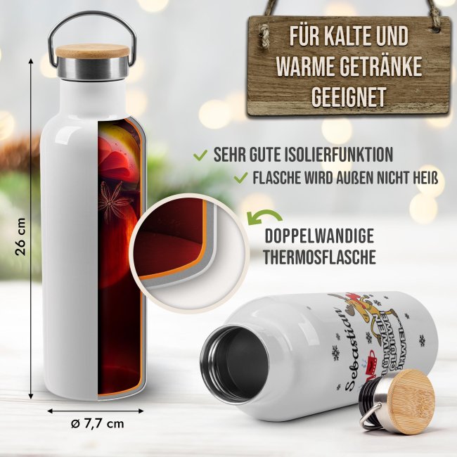 Trinkflasche mit Bambusdeckel - Rei L&uuml;hwei - Wei&szlig; 750 ml